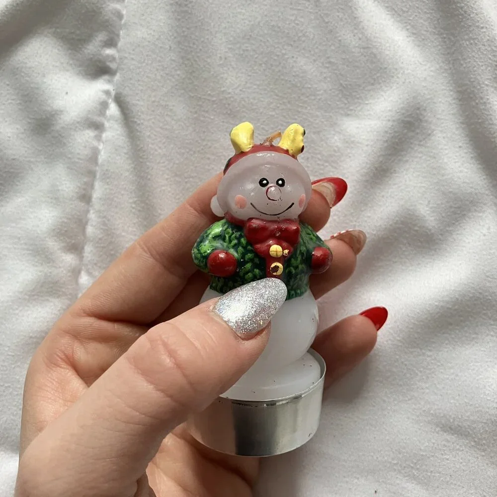 New Vintage Snowman Candle 3in Christmas‎ Decor Retro Holiday Winter